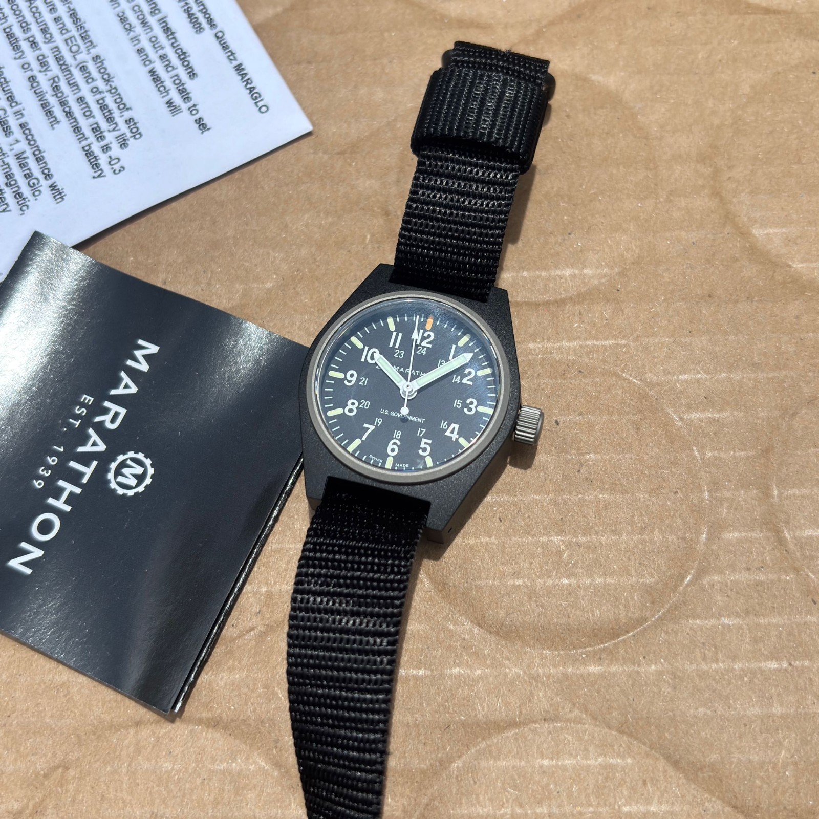 MARATHON 34mm Black US GOVERNMENT General Purpose Quartz Military Watch MaraGlo