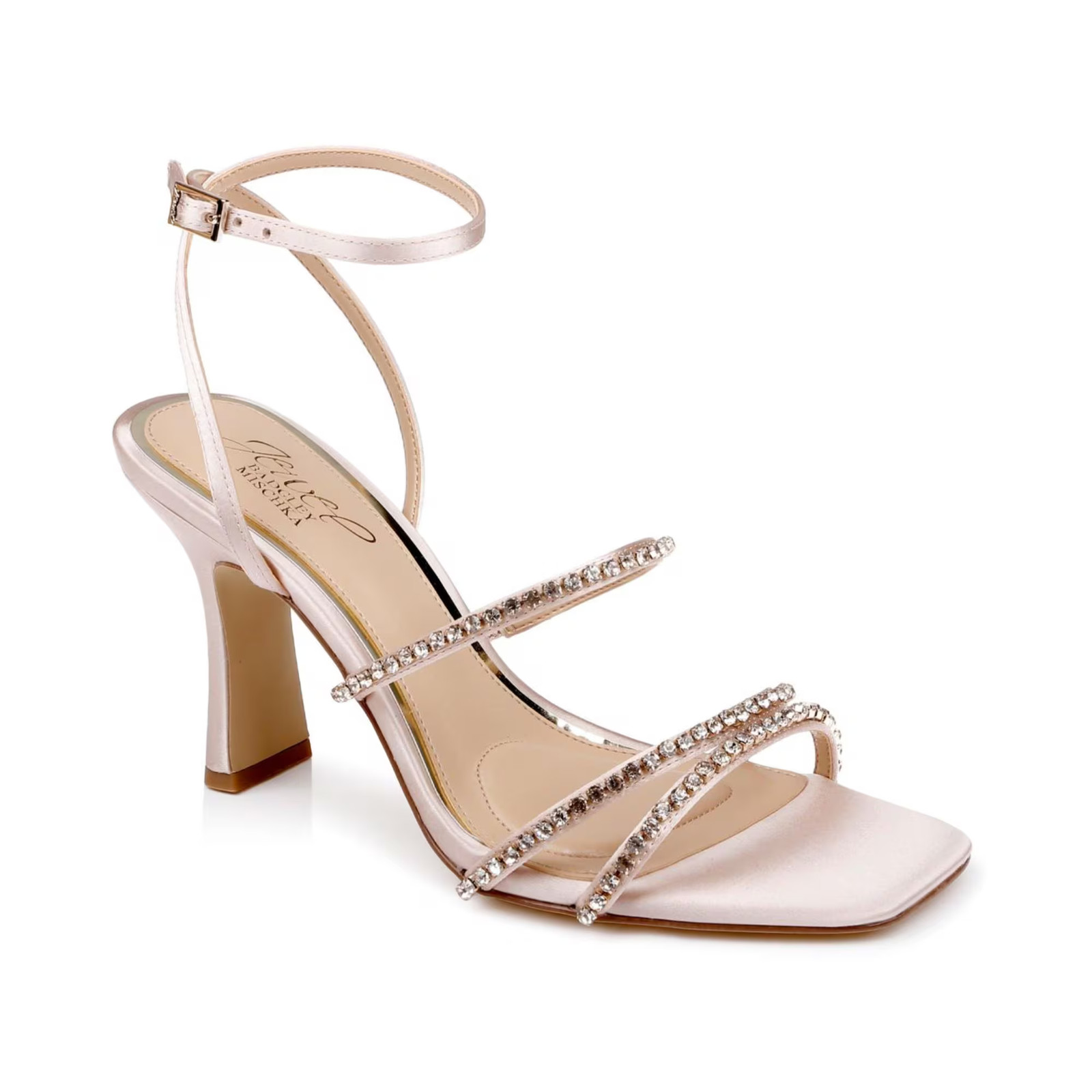 Jewel Badgley Mischka Paulette Square Toe Dress Sandals Champagne Satin