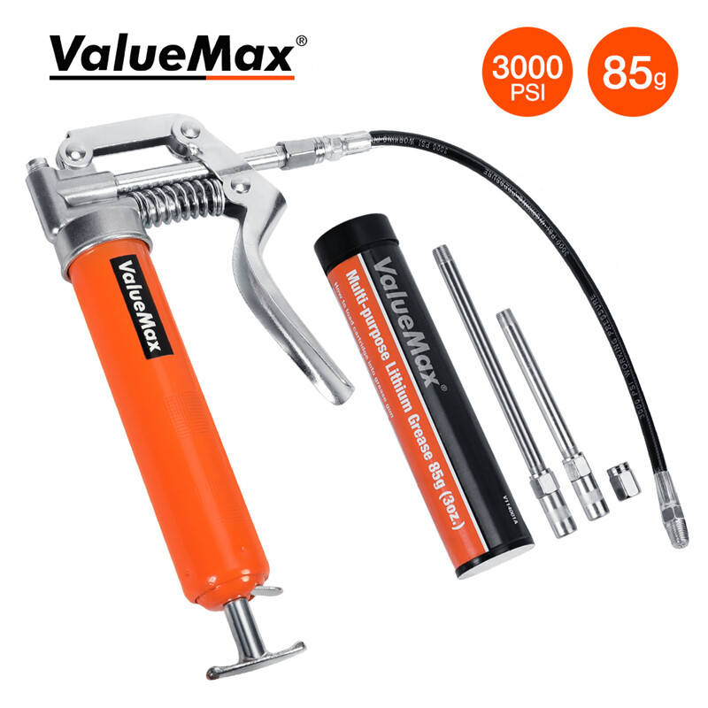 ValueMax Mini Grease Gun Kit 3OZ Grease 12'' Flexible Hose 5'' 3