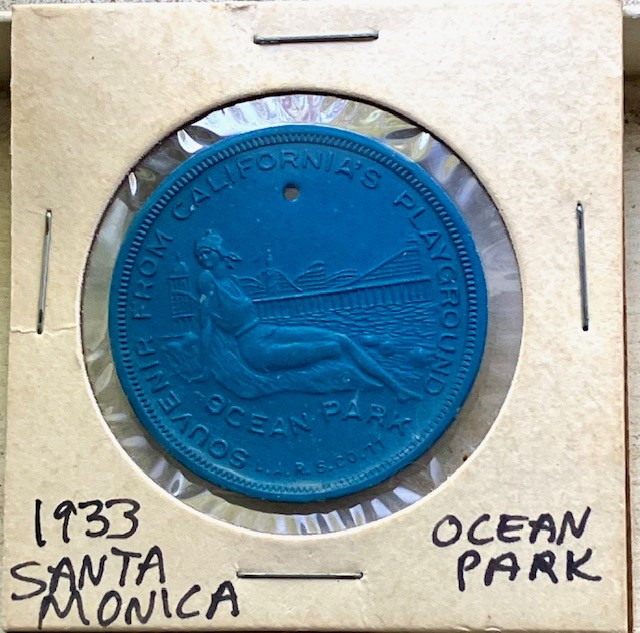 Vintage 1933 Santa Monica Breakwater Ocean Park CA Aluminum Token Charm NM