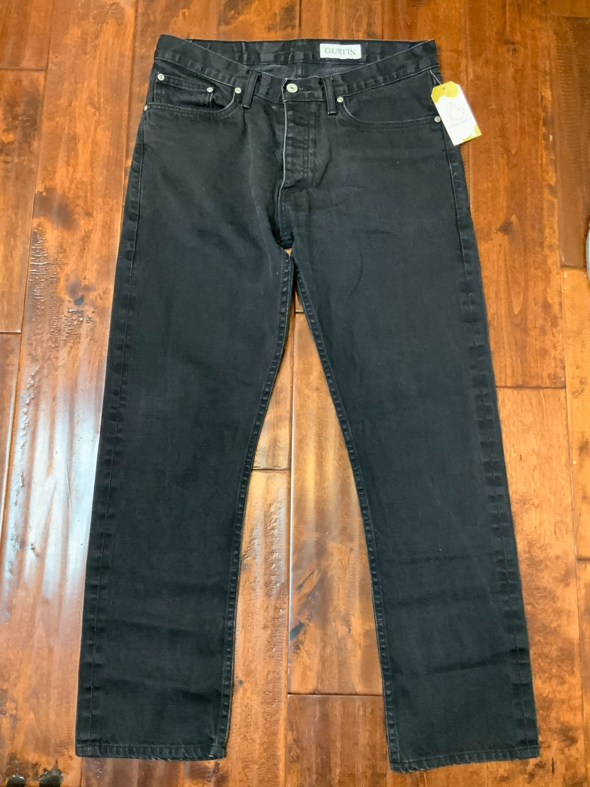 Gustin Men\'s Black Selvedge Denim Slim Straight Raw Jeans, Size 34