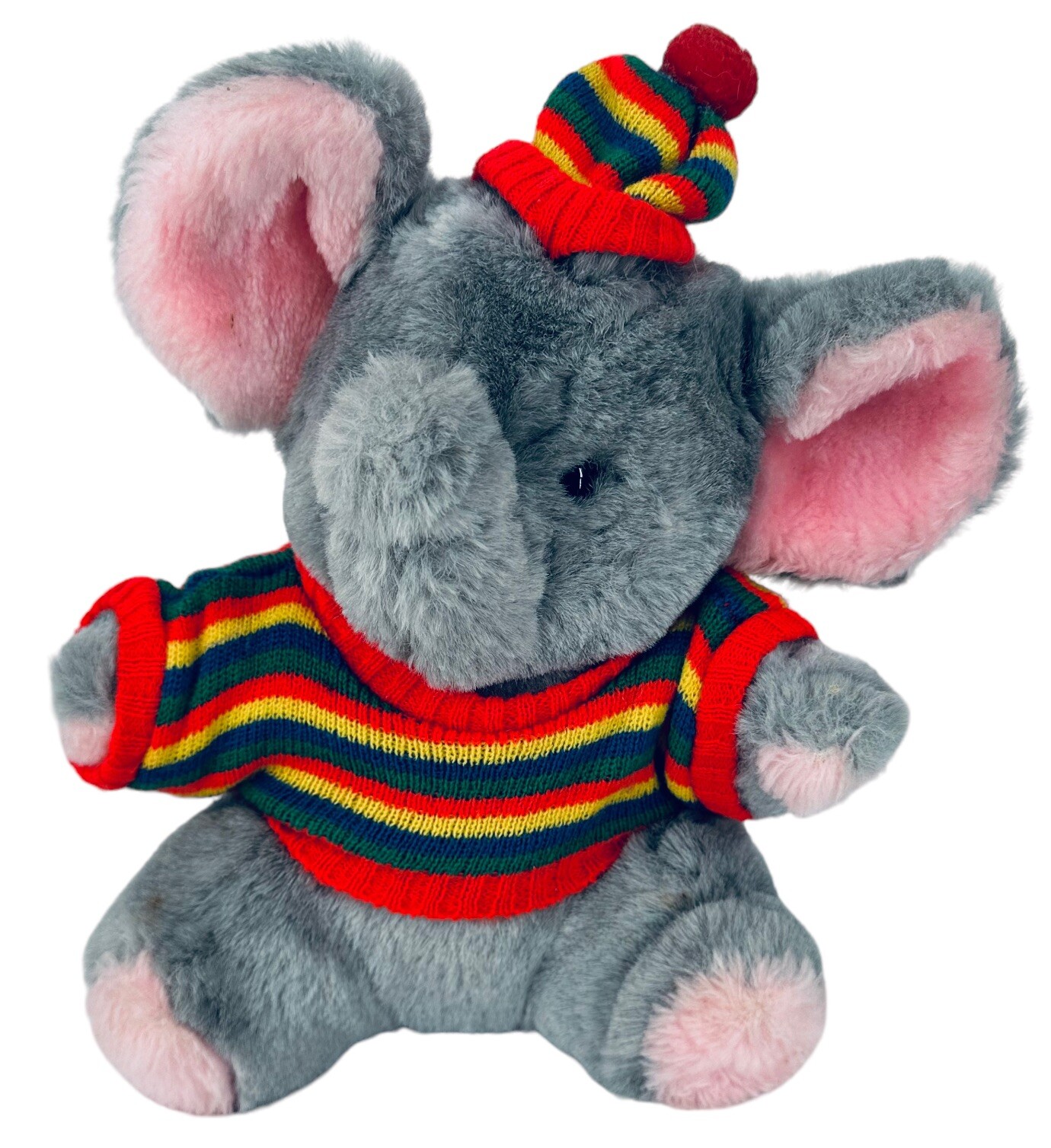 Vtg 1983 Etone 11” Plush Stuffed Animal Elephant Colorful Striped Sweater & Hat Vtg 1983 Etone 11” Plush Stuffed Animal Elephant Colorful Striped Sweater & Hat