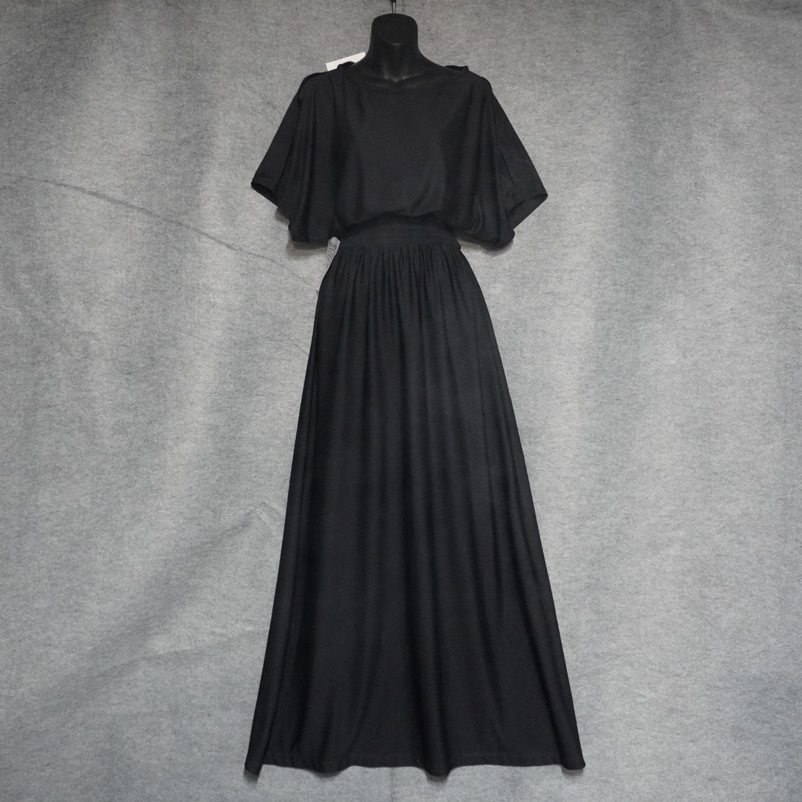 KOH KOH Black Maxi Dress Womens Medium Smocked Waist Short Sleeve Flowy Pleated