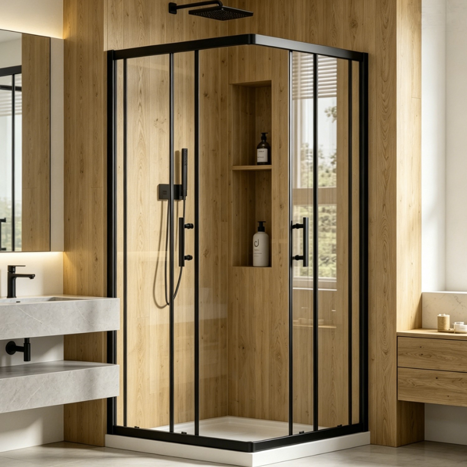 Flexible Adjustable Black Sliding Door Glass 36 in.Wx72 in.H Shower Door Double