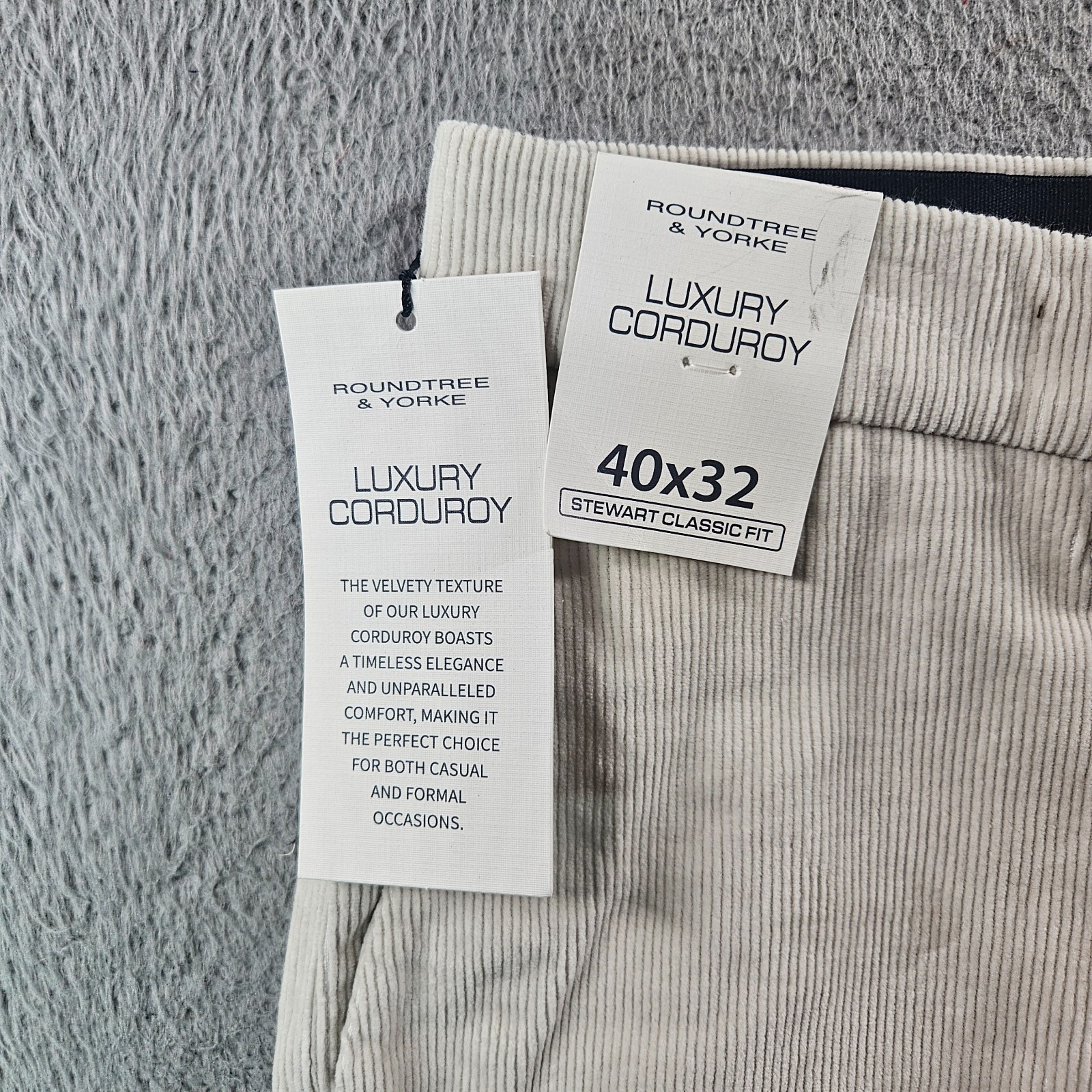 NEW Roundtree & Yorke Corduroy Pants Men 40 x 32 Flat Front Stretch Off White