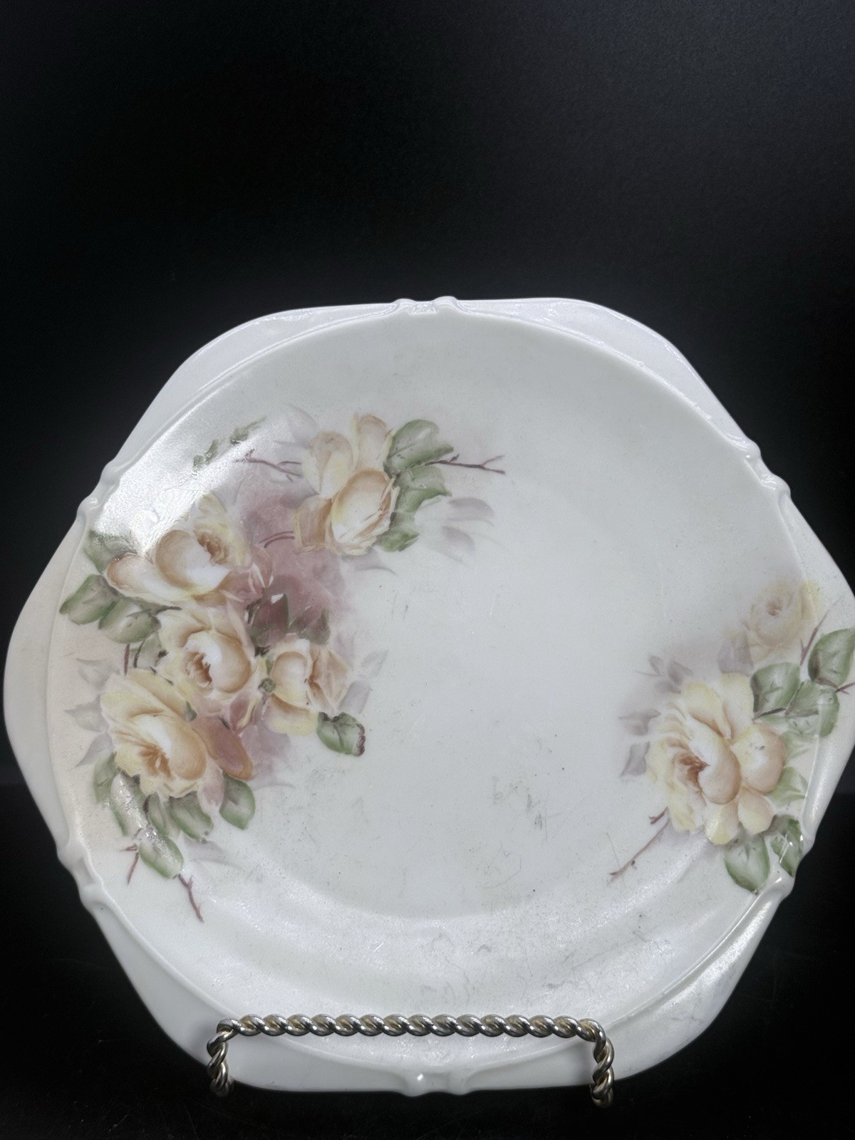 Antique Hermann Ohme Silesia Porcelain Rose Plate Hand Painted Floral c1900-1920
