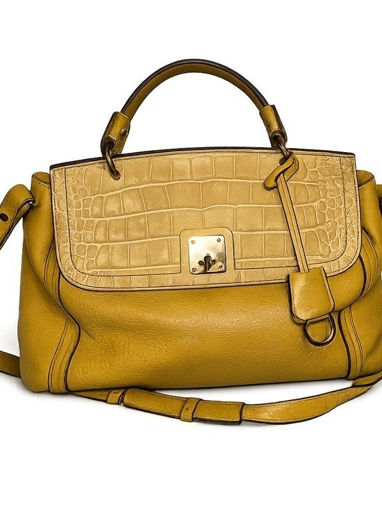 Great MCM Lg. Yellow. Leather Verona, Top-Handle w/Turn-key Lock, 2-Way Satchel
