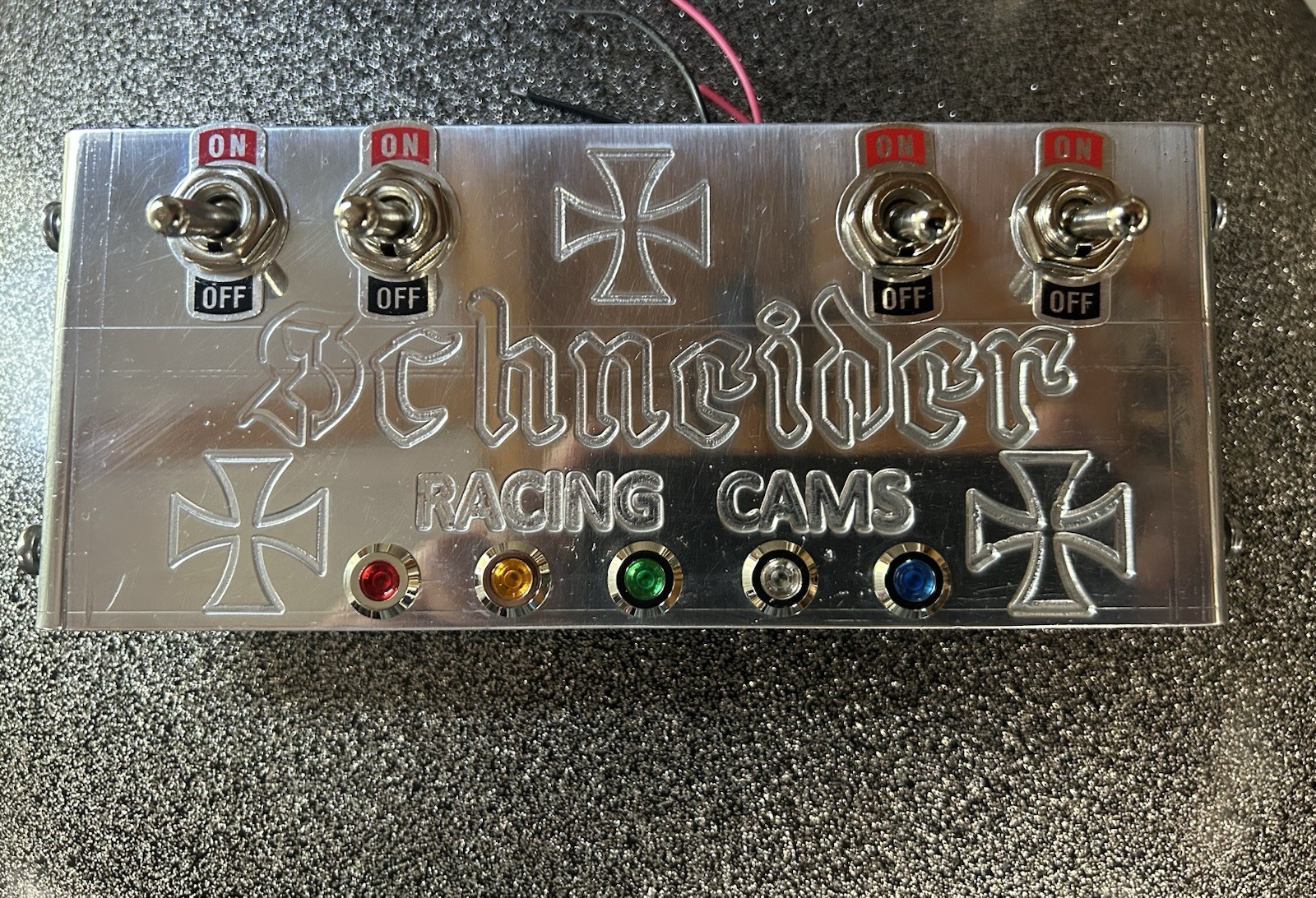 CUSTOM ‘SCHNEIDER CAMS’ SWITCH PANEL  SW SUN CRAGAR HOTROD VINTAGE DRAG M/T
