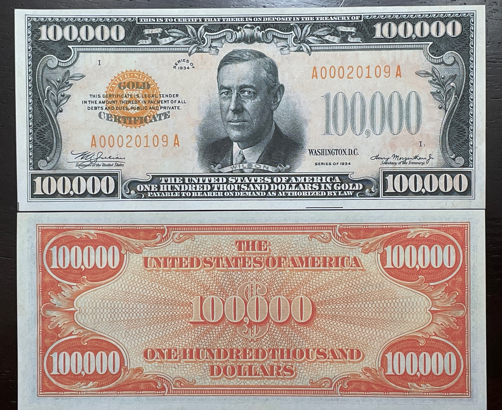 Reproduction 1934 $100,000 Bill Gold Cert** Read Description Below In Listing