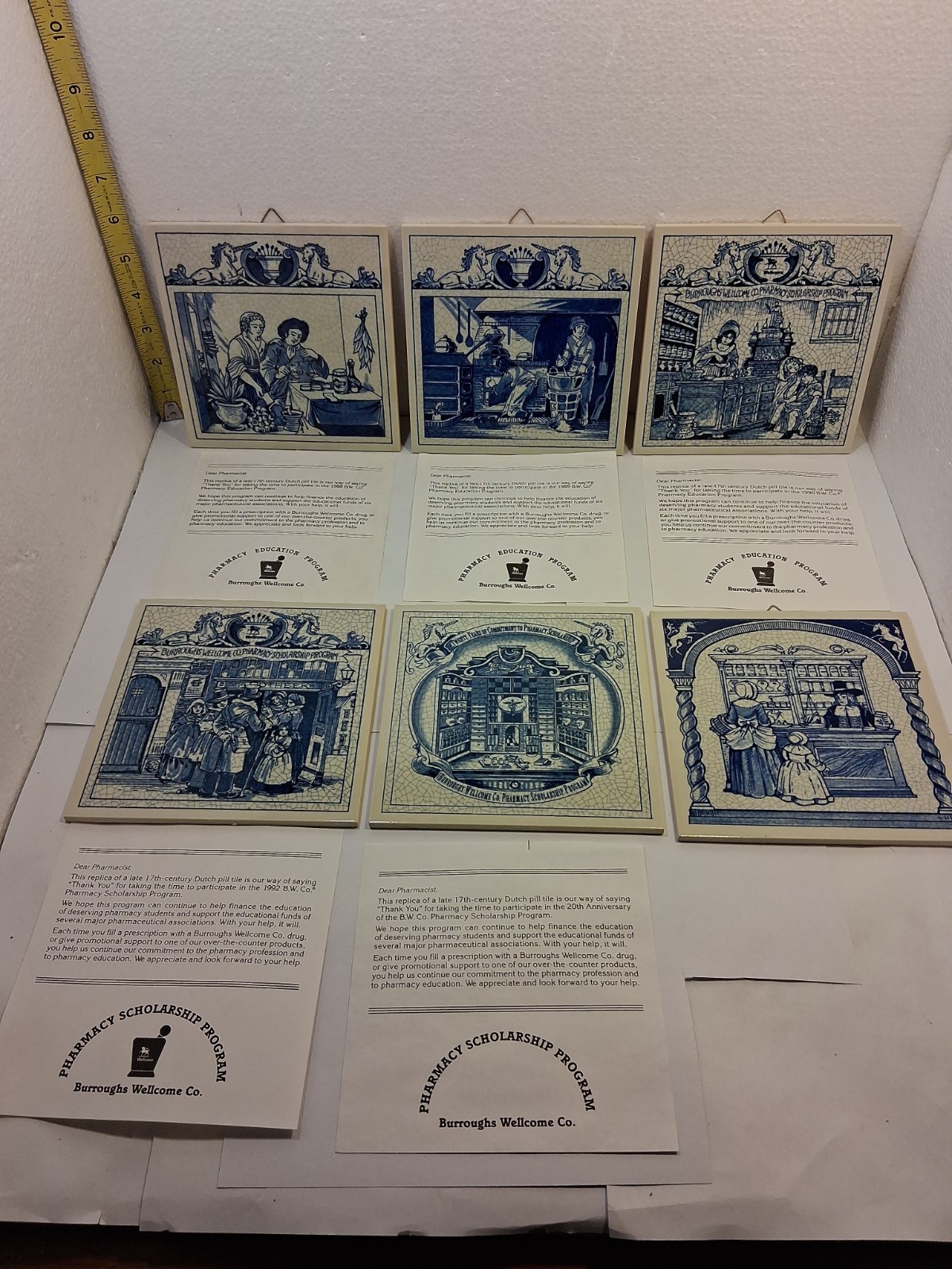 Vintage Rare Dutch Pill Tile Burroughs Wellcome Co. Set Of 6
