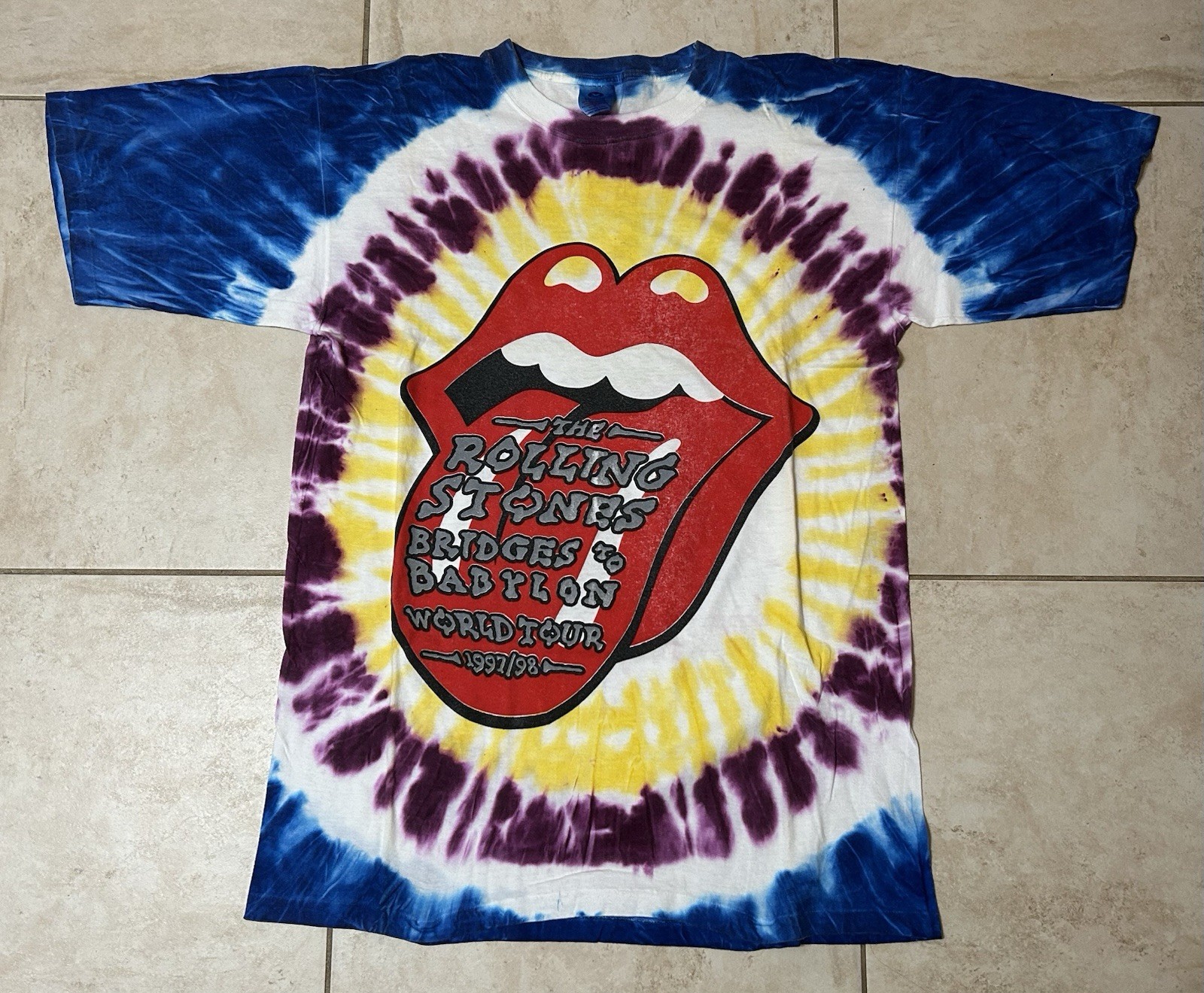 Vtg 1997 Rolling Stones Bridges to Babylon Tour Tie Dye Concert Shirt Men 2XL