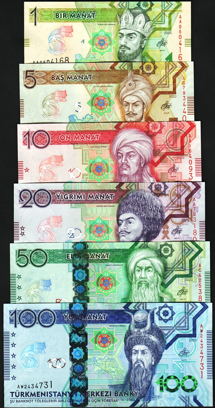 Turkmenistan 6 Pcs SET 1 5 10 20 50 100 Manat 2020, UNC, P-42 43 44 45 46 47 Turkmenistan 6 Pcs SET 1 5 10 20 50 100 Manat 2020, UNC, P-42 43 44 45 46 47