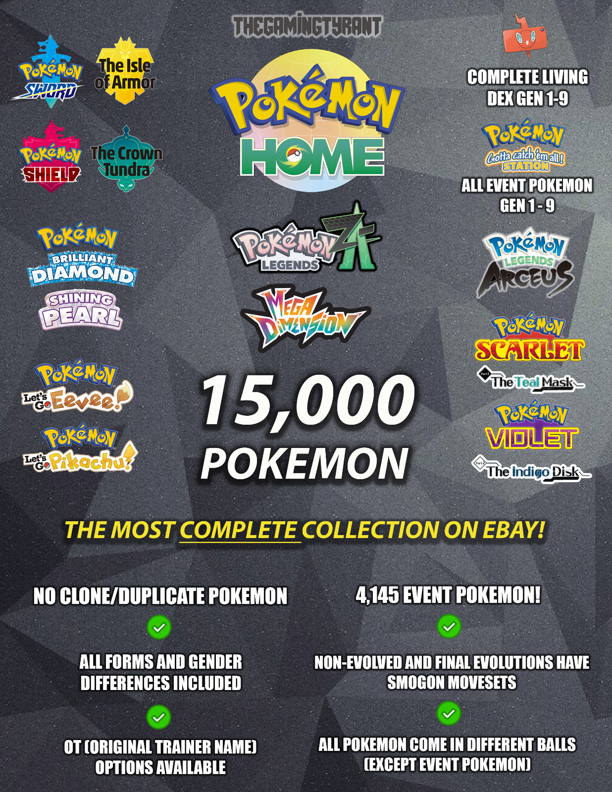 Pokemon Complete Living Dex Transfer  - Compatible with Pokémon HOME