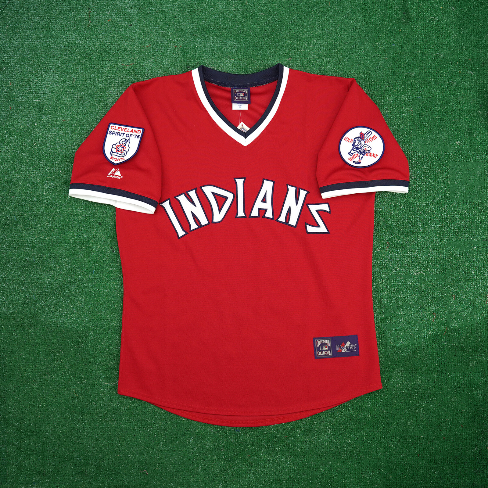 Cleveland Indians 1976 Cooperstown Throwback Men\'s Red Away Jersey w/ Team Patch Cleveland Indians 1976 Cooperstown Throwback Men\'s Red Away Jersey w/ Team Patch