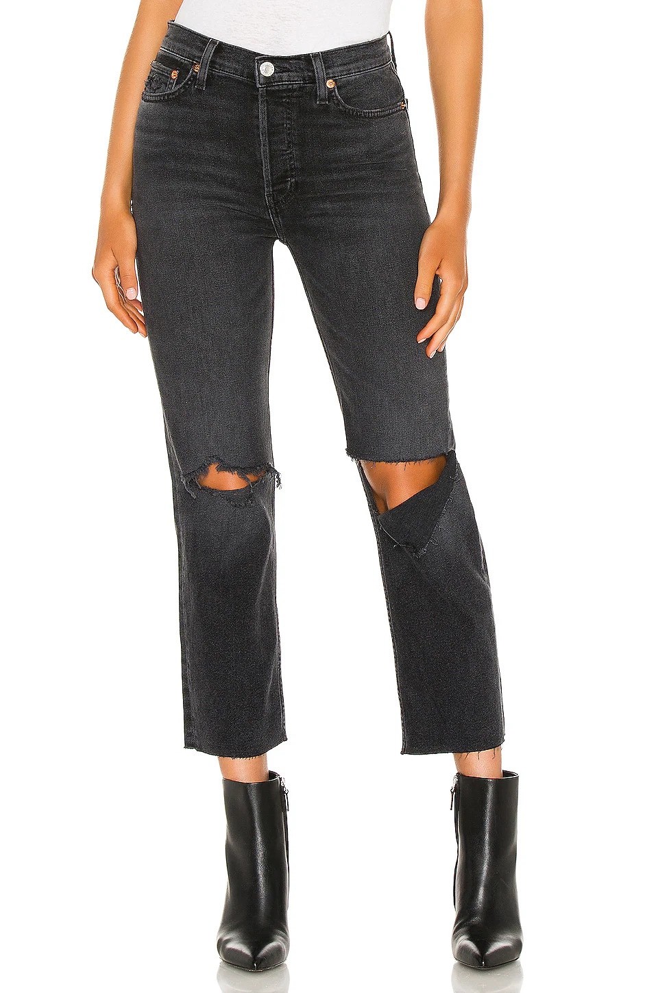 NWT RE/DONE Black High Rise 70s Stove Pipe Jeans Size 29 Straight Leg Denim