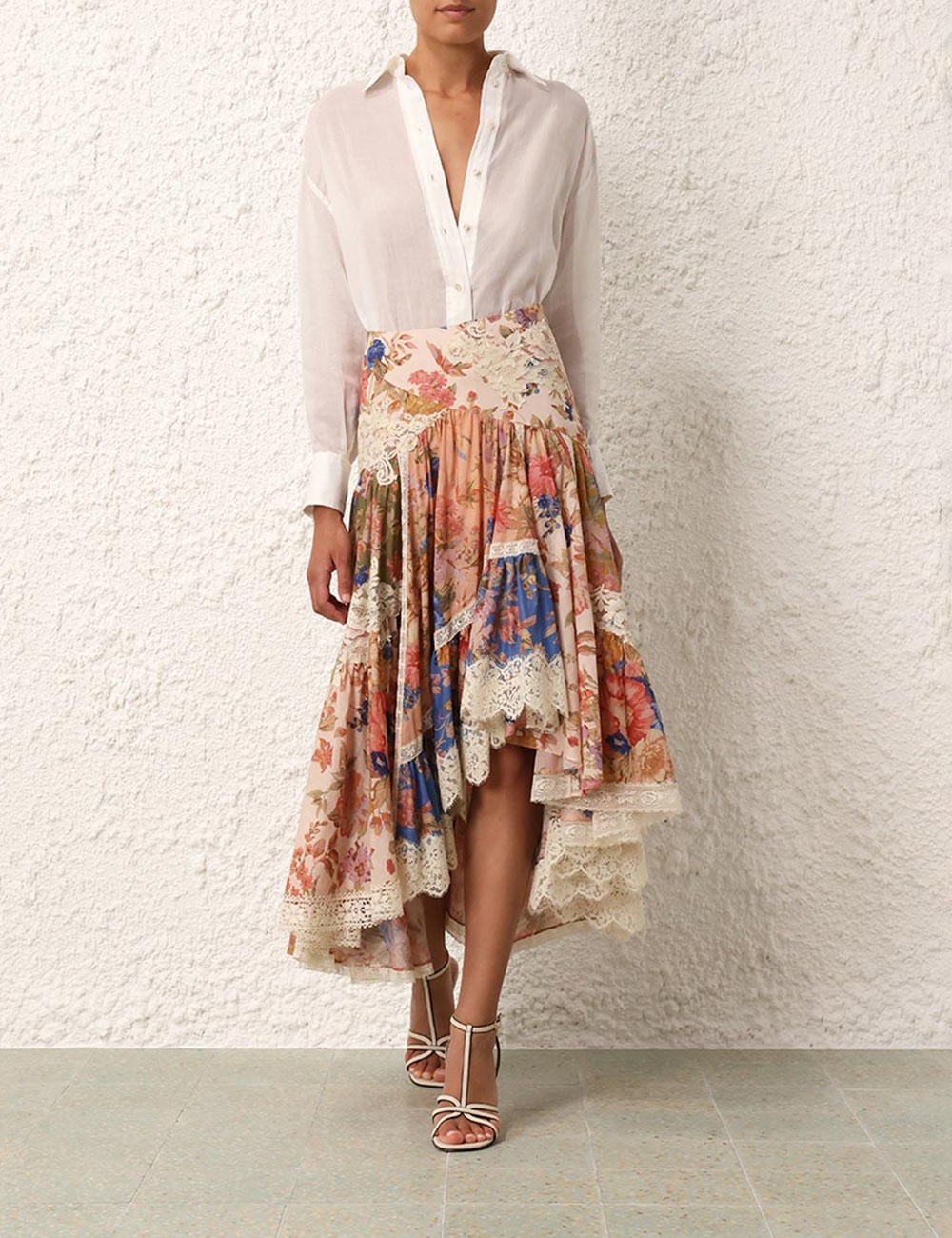 Zimmermann Women\'s Floral August Asymmetrical Floral Lace Trim Skirt 0 Worn Once