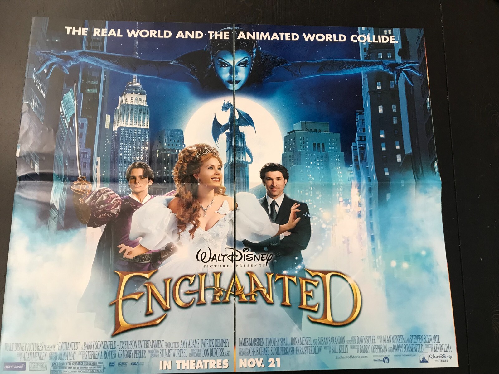 2007 DISNEY\'S ENCHANTED NATIONAL TREASURE DBL SIDED POSTER 50x21 * AMY ADAMS