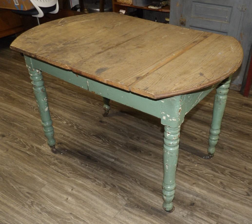 Vintage Antique Country Farm Dining Table Primitive Old Green Paint 43.5\