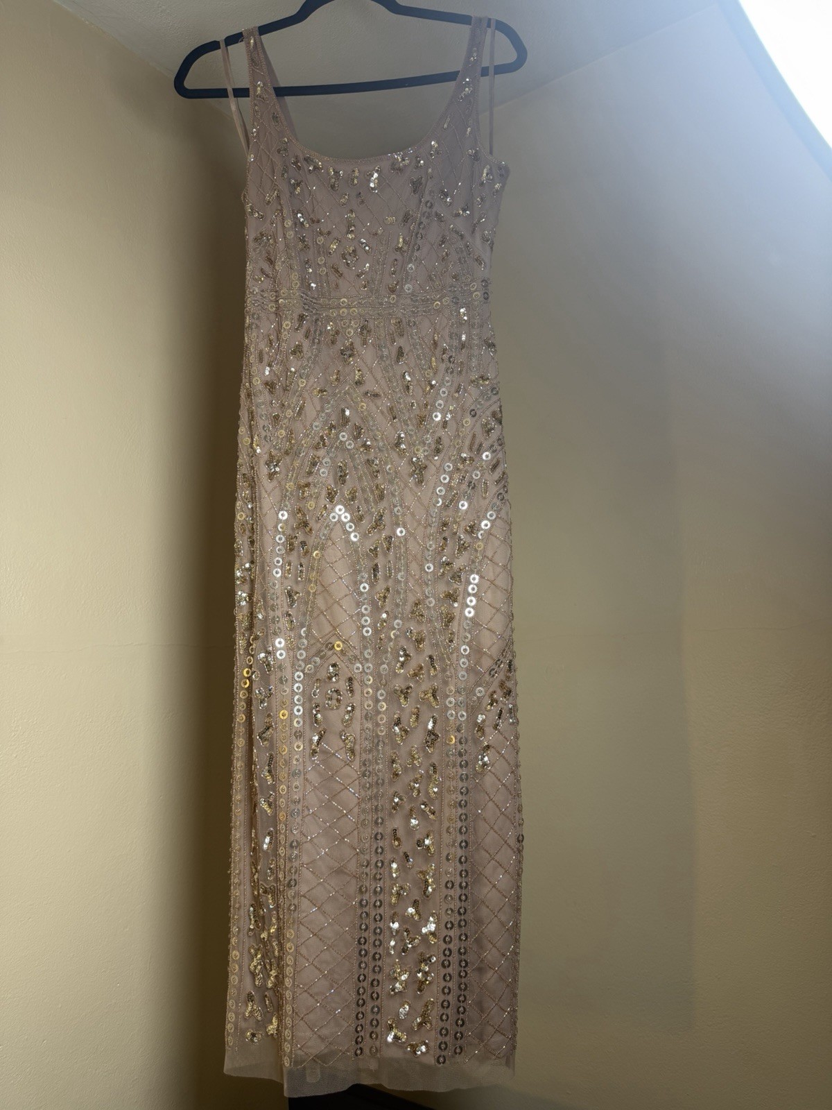 Adrianna Papell Evening Gown, Champagne Beaded