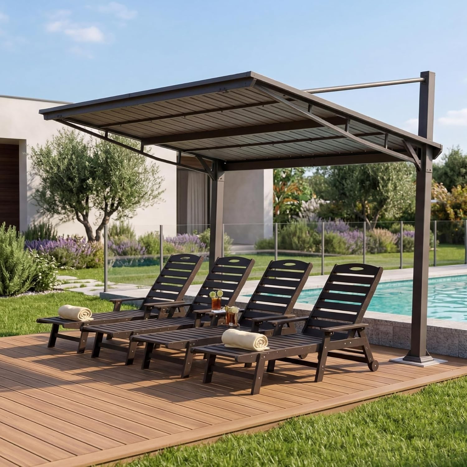 Domi 12\'x10\'Metal Gazebo,Freestanding Hardtop Canopy for Patio&Poolside,Brown