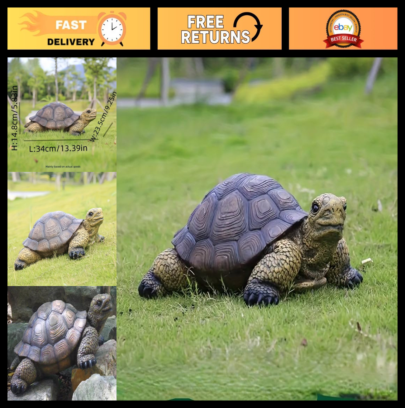 Large Realistic Turtle Statue - Outdoor Garden Decor, Lawn Ornament, Pool Decora