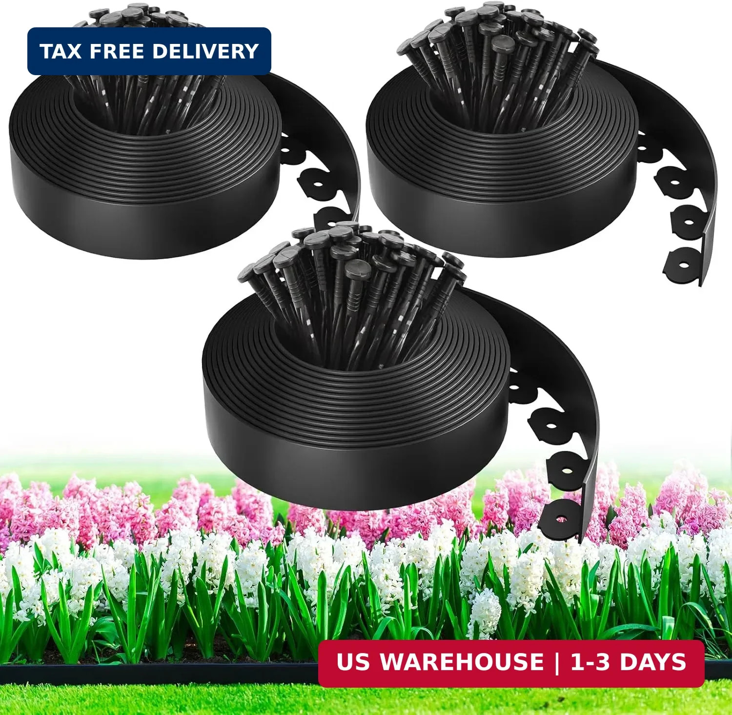 100ft,1.5in Tall Landscape Edging Kit with 150 Spikes, Not Digging Flexible Plas 100ft,1.5in Tall Landscape Edging Kit with 150 Spikes, Not Digging Flexible Plas