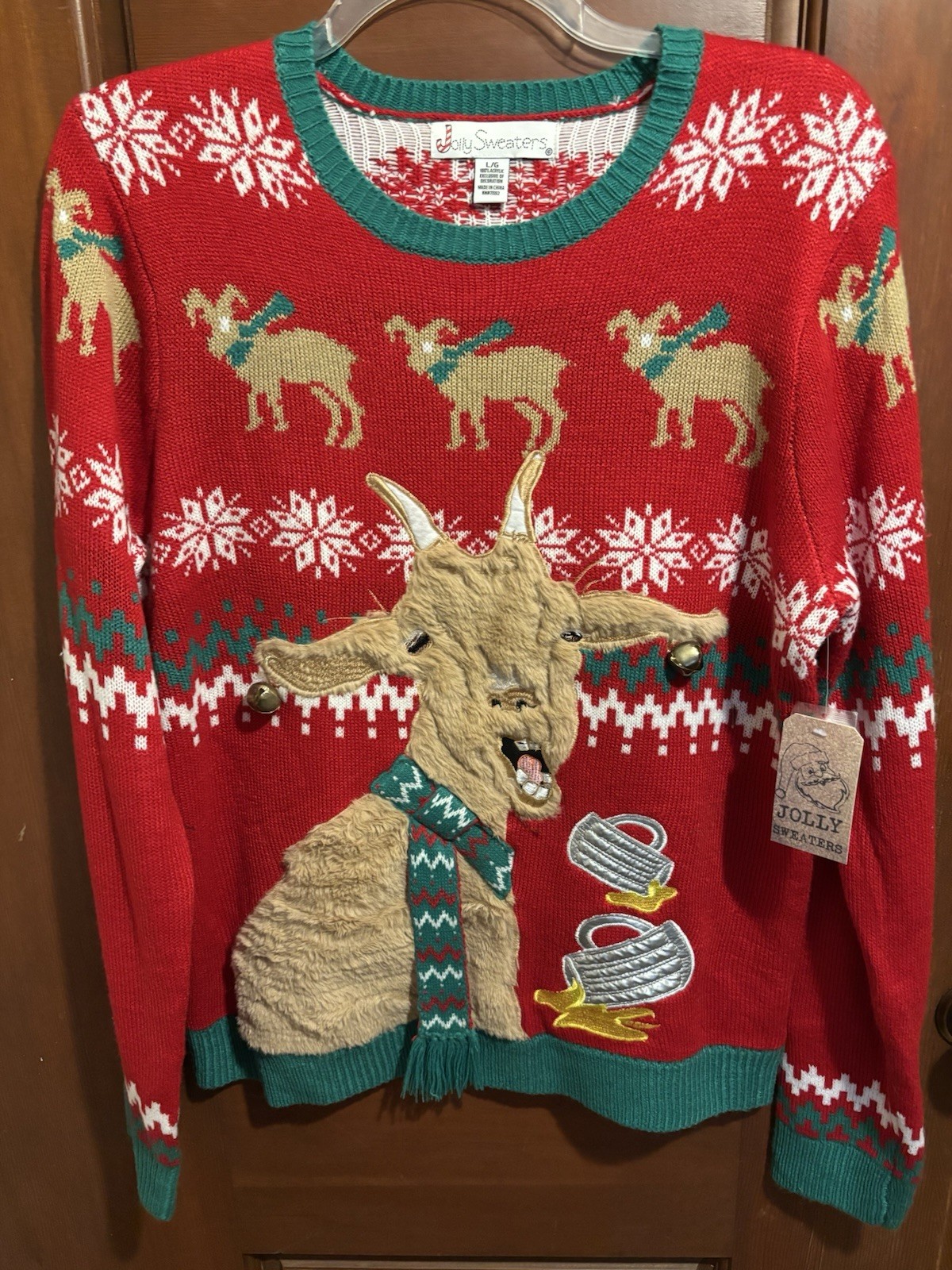 NWT Men\'s Large Jolly Sweaters Drunk Goat Christmas Knit Sweater Ugly Christmas