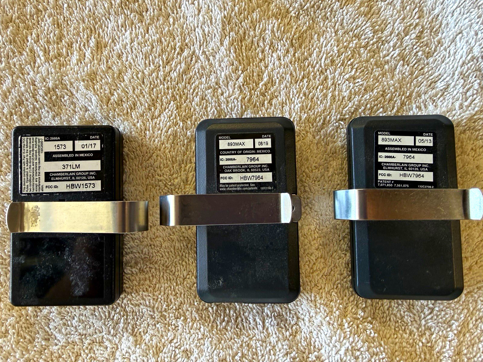 L Lot of 3 Genuine LiftMaster Chamberlain Garage Remotes 2x 893MAX + 371LM OEM