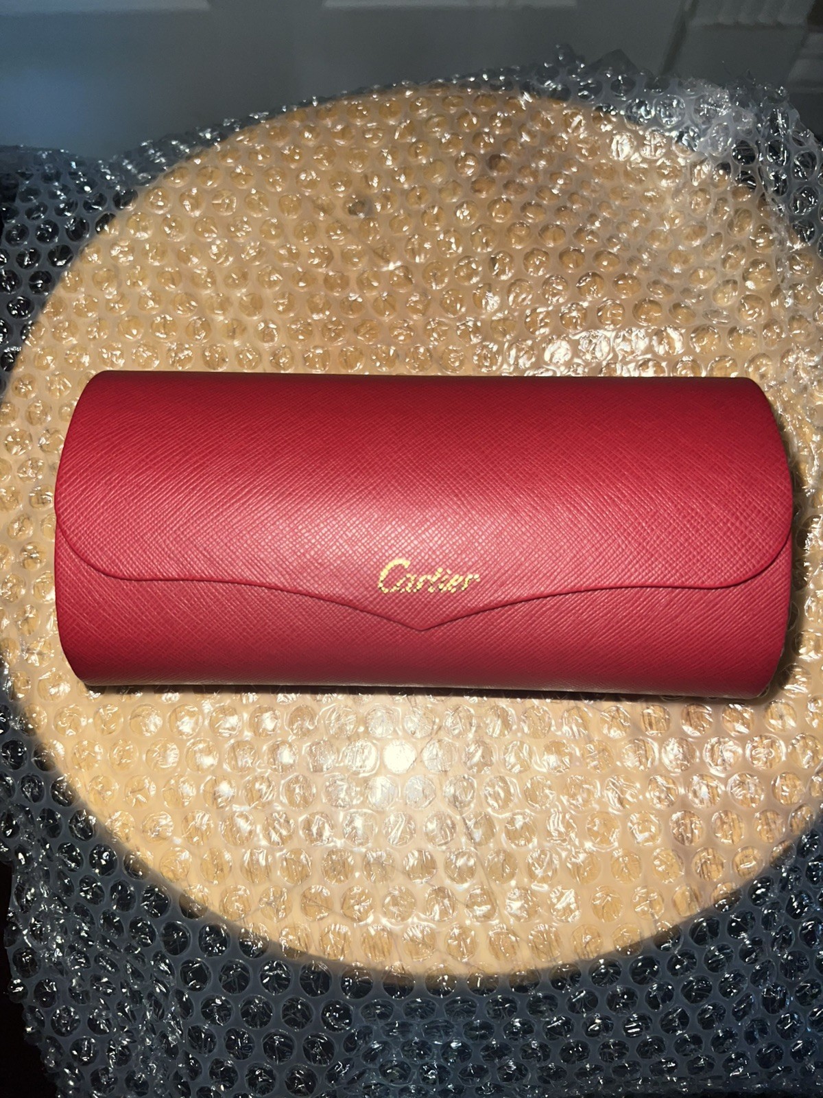 Authentic Cartier Red Saffiano Leather Eyeglasses Sunglasses Hard Case Storage
