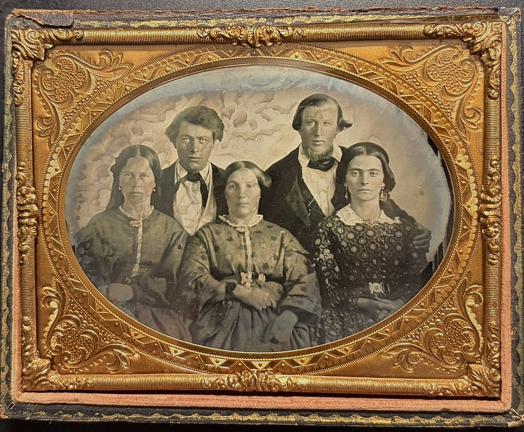 Quarter Plate Ambrotype Unhappy Fashionable Family of 5 with Full Case Quarter Plate Ambrotype Unhappy Fashionable Family of 5 with Full Case