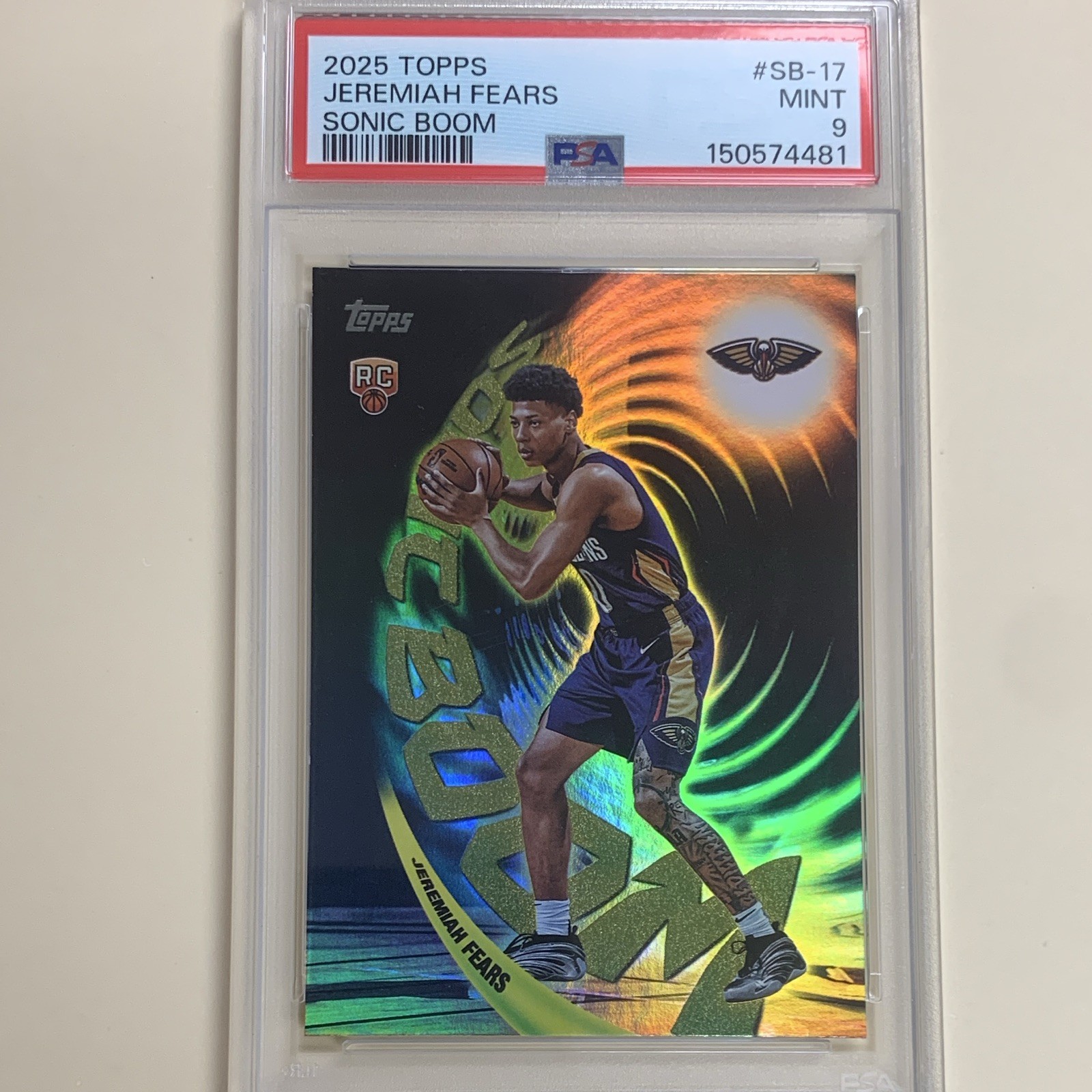 Topps 2025 Sonic Boom Jeremiah Fears RC Rookie Insert #SB-17 Pelicans PSA 9 Topps 2025 Sonic Boom Jeremiah Fears RC Rookie Insert #SB-17 Pelicans PSA 9