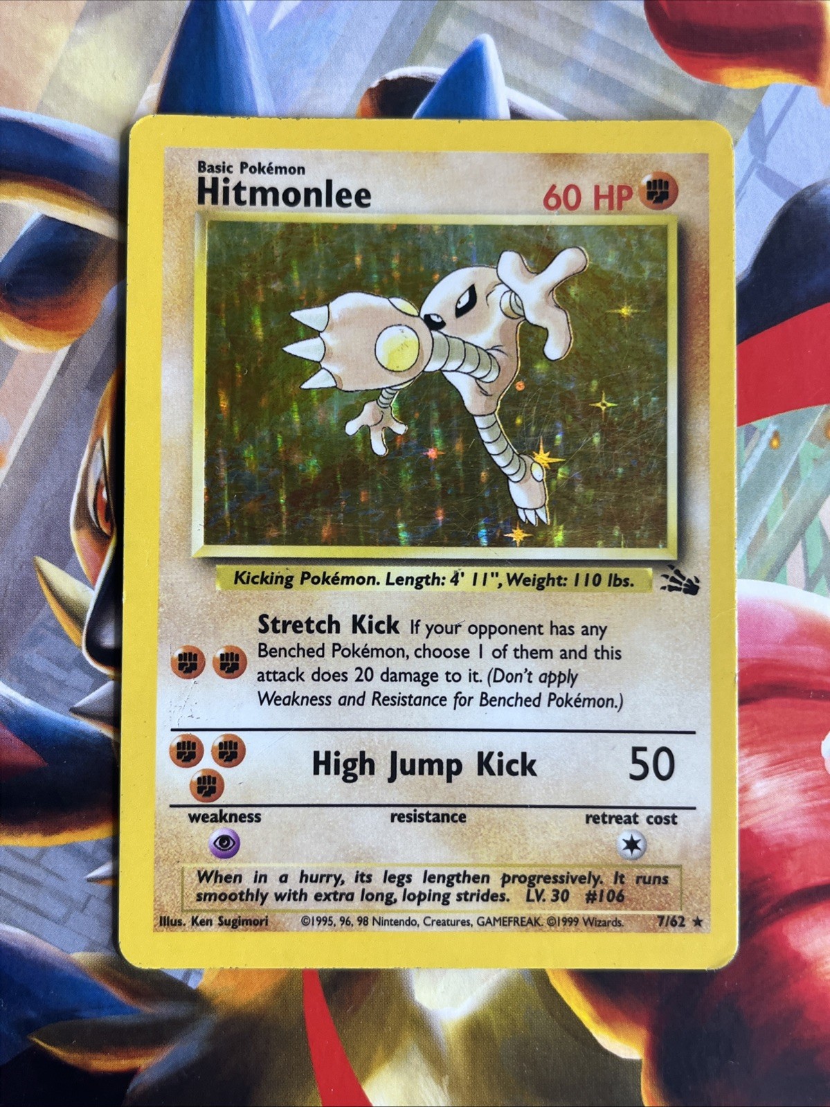 Hitmonlee 7/62 MP Fossil Pokemon Unlimited Holo Hitmonlee 7/62 MP Fossil Pokemon Unlimited Holo