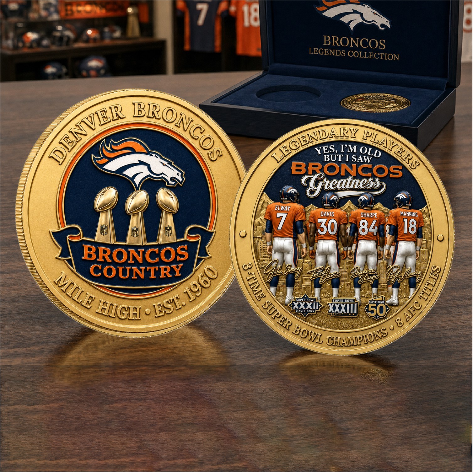 Denver Broncos Legends Collection Commemorative Gold Plated Coin
