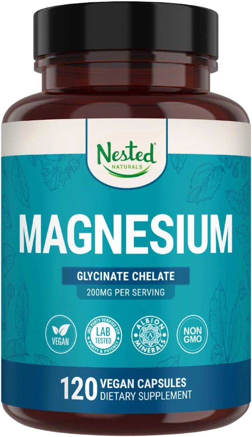 Nested Naturals Magnesium Glycinate Chelate - 200mg 120 Count (Pack of 1) 