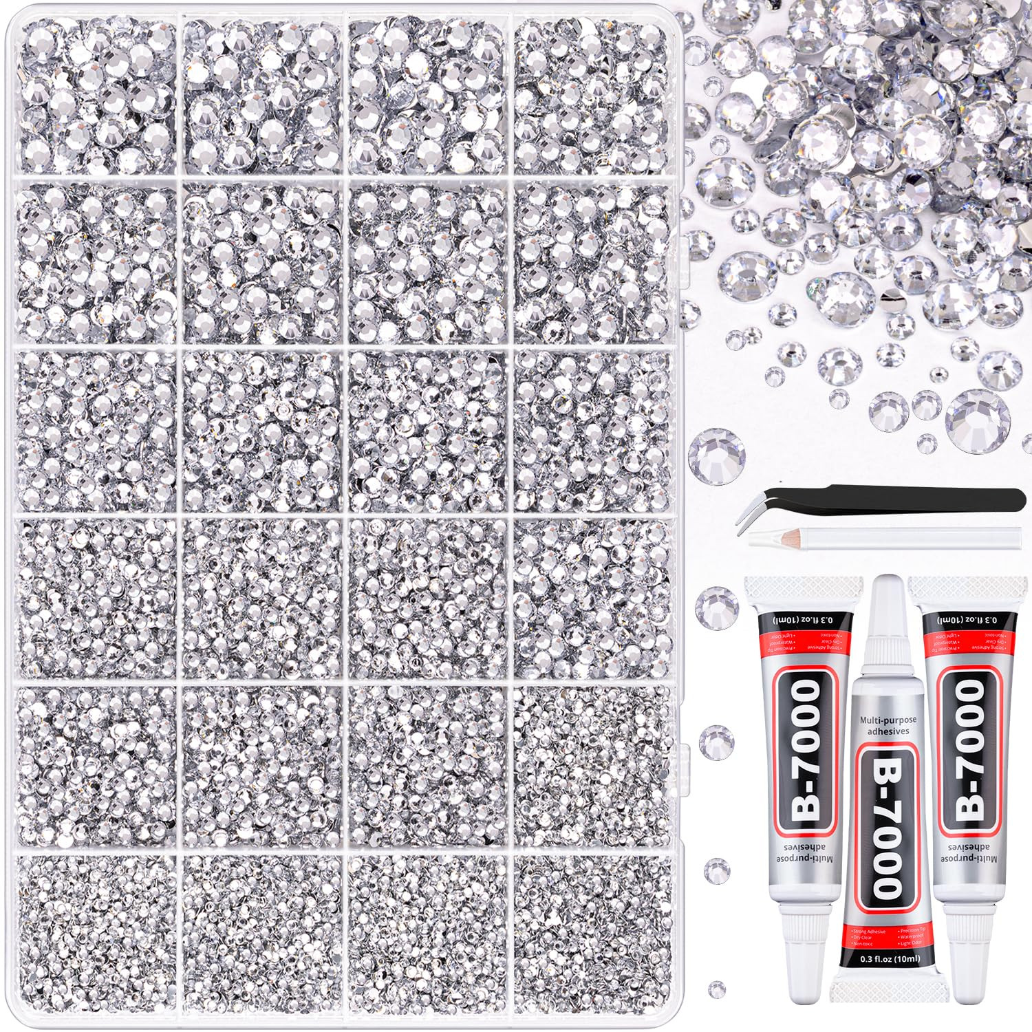 32000Pcs Resin Rhinestones for Bedazzling, Silver Clear Flatback Gems