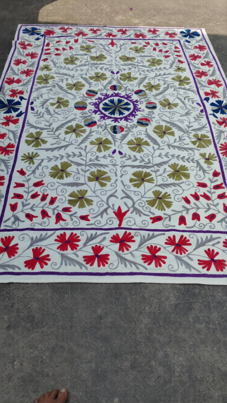 Handmade Suzani Embroidered Cotton Throw Floral Bedspread Wall Hanging Boho Rug
