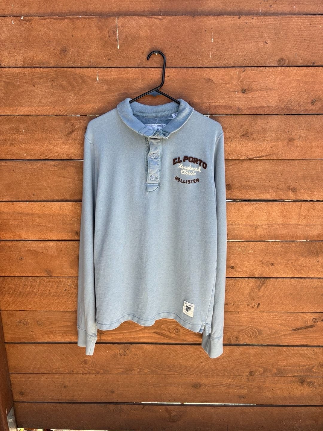 Hollister Co. El Porto Longboard Classic Embroidered Henley Long Sleeve Shirt Hollister Co. El Porto Longboard Classic Embroidered Henley Long Sleeve Shirt