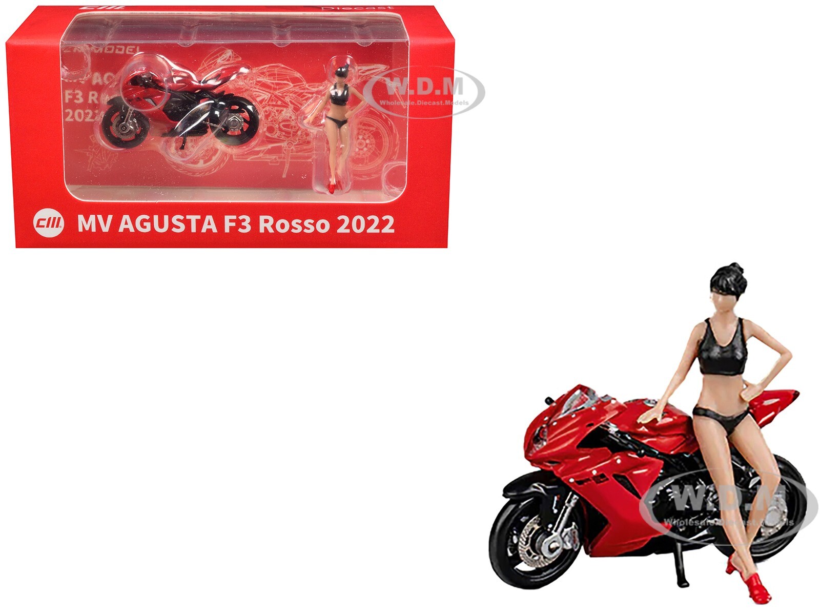 2022 MV AGUSTA F3 ROSSO MOTORCYCLE RED W/FIGURE 1/64 CM MODEL CM64-F3ROSSO-01