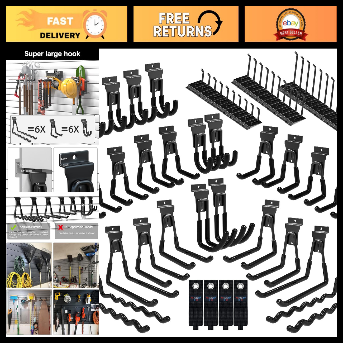 58 Pack Heavy Duty Slatwall Hooks - Multi Sizes, Versatile Slatwall Accessories