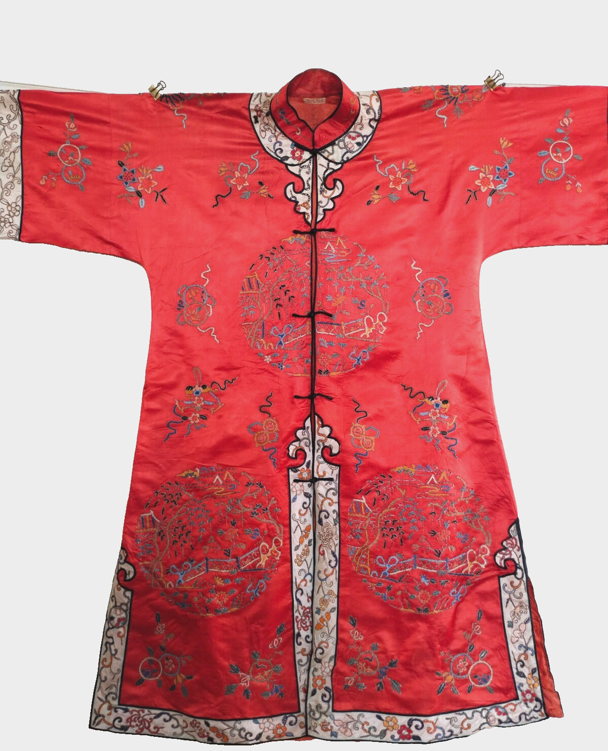 Vintage Chinese Silk Embroidered Robe Dress Hand Needlework red Jacket