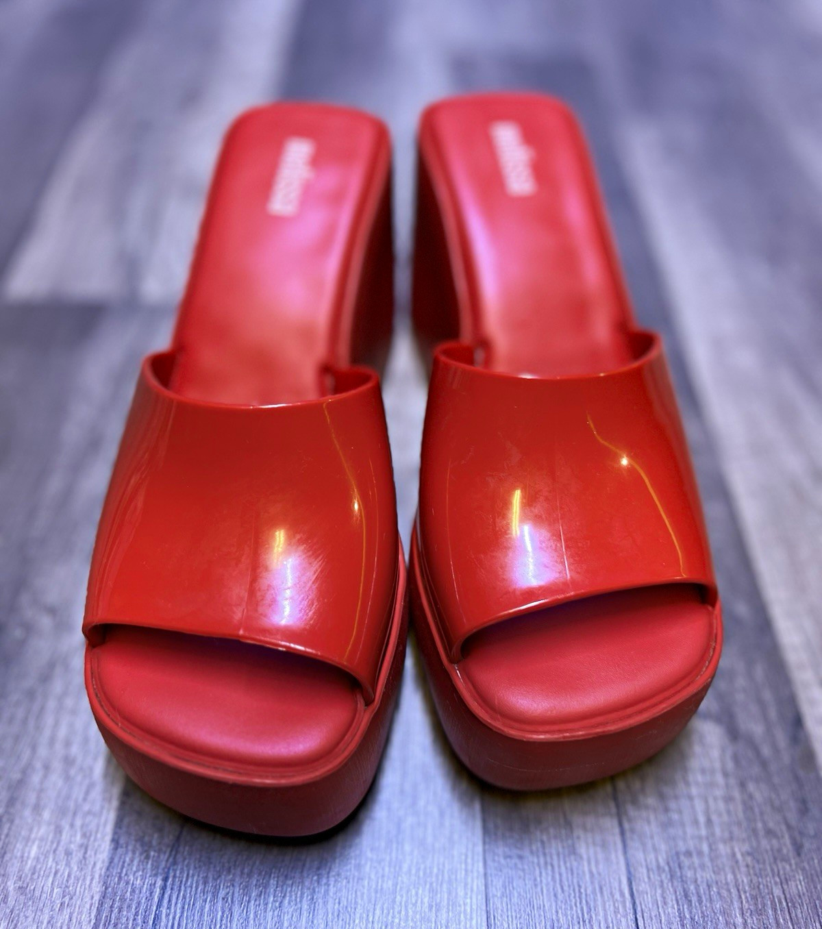 Melissa Women’s Logo Slide Sandals Slip-On Red Vegan Solid US 7 EU 38 #4