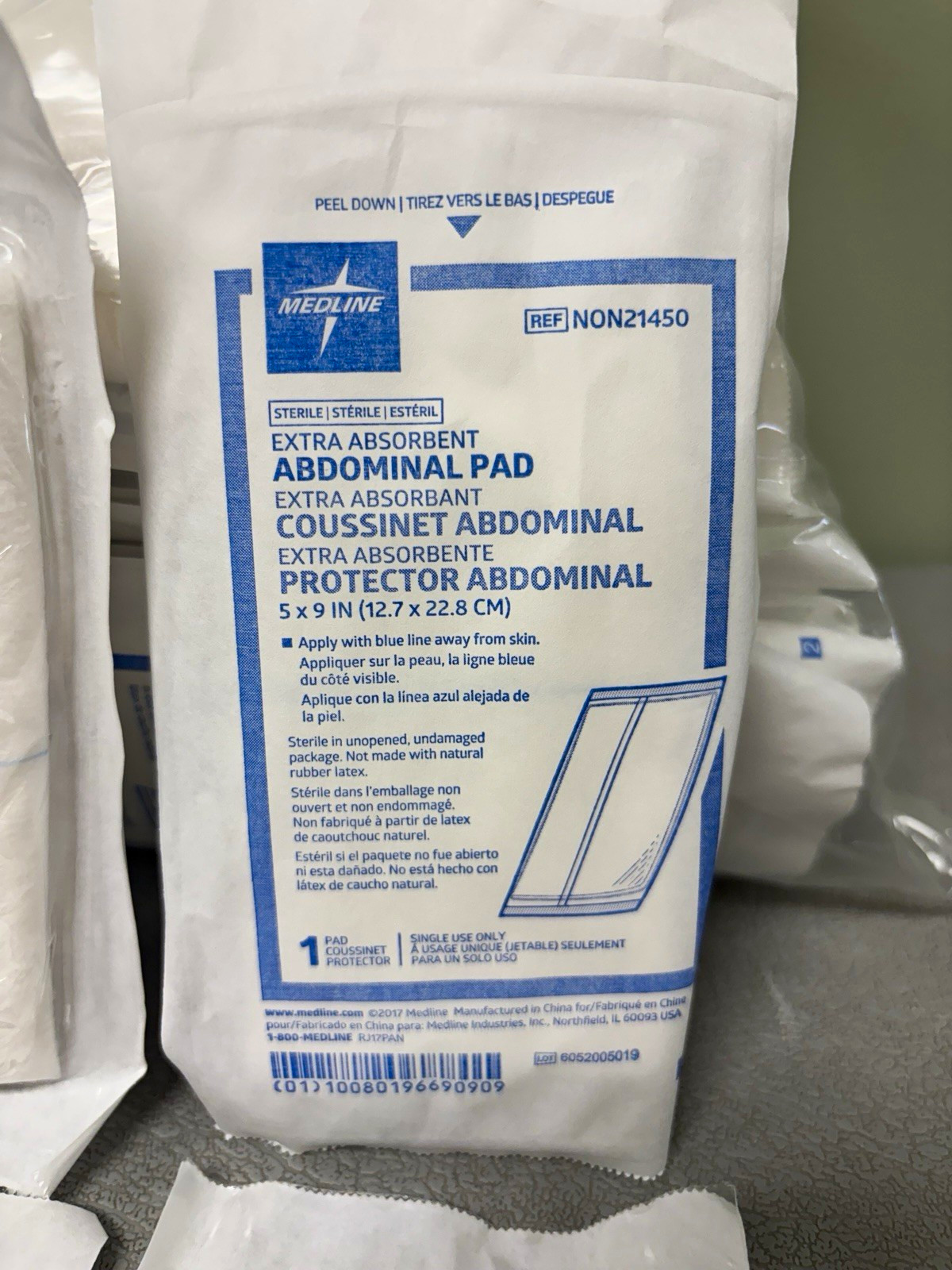 Medline Sterile Extra Absorbent Latex Free Abd Pad 5 x 9 in White NON21450 Medline Sterile Extra Absorbent Latex Free Abd Pad 5 x 9 in White NON21450
