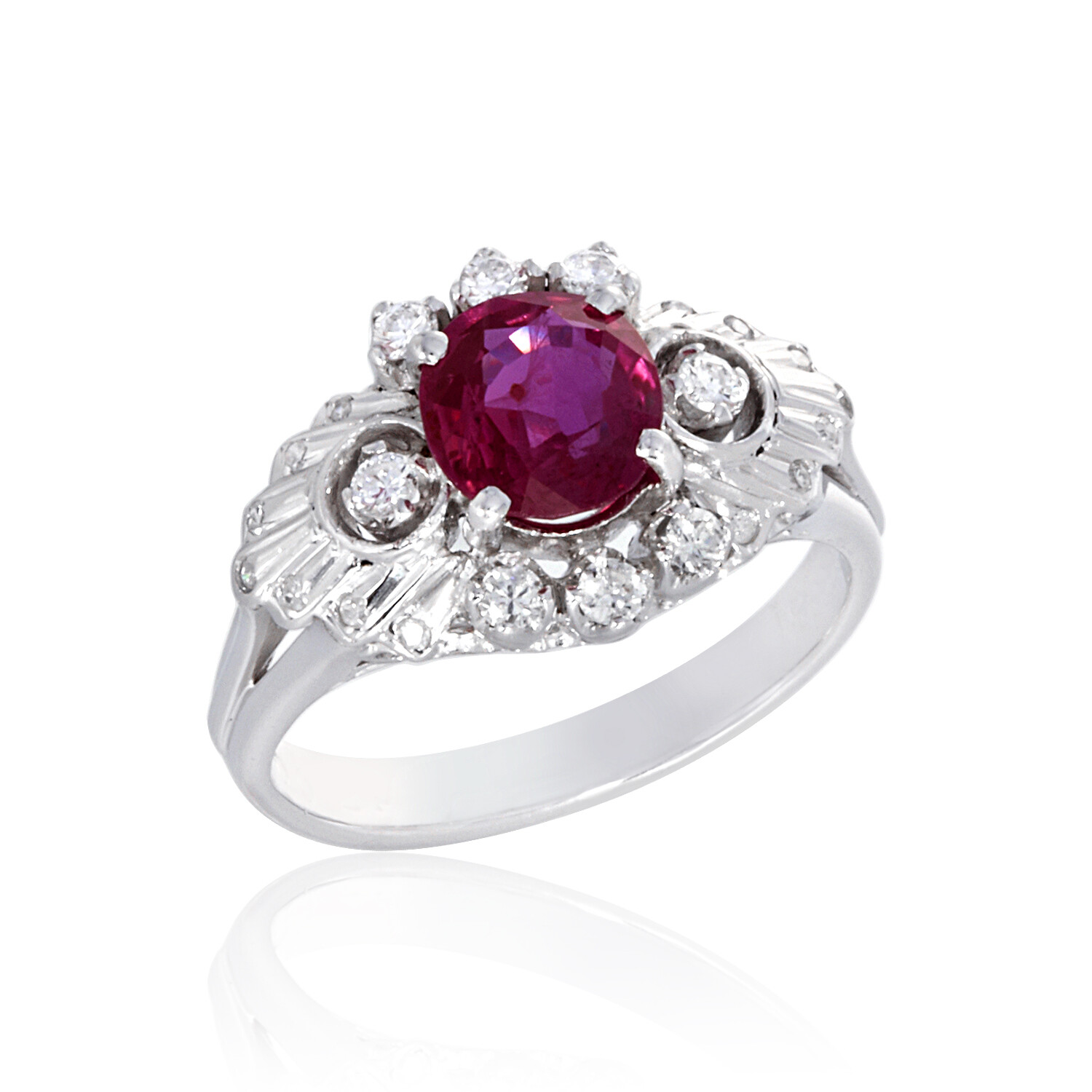 1.24cts Ruby Ring Diamond Jewelry 14K White Gold Vintage Lady Design Ornament