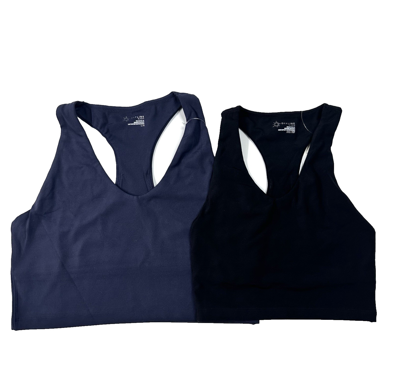 NWT Offline Aerie The Hugger Racerback Bra Crop Built In Bra Black Blue XXS L