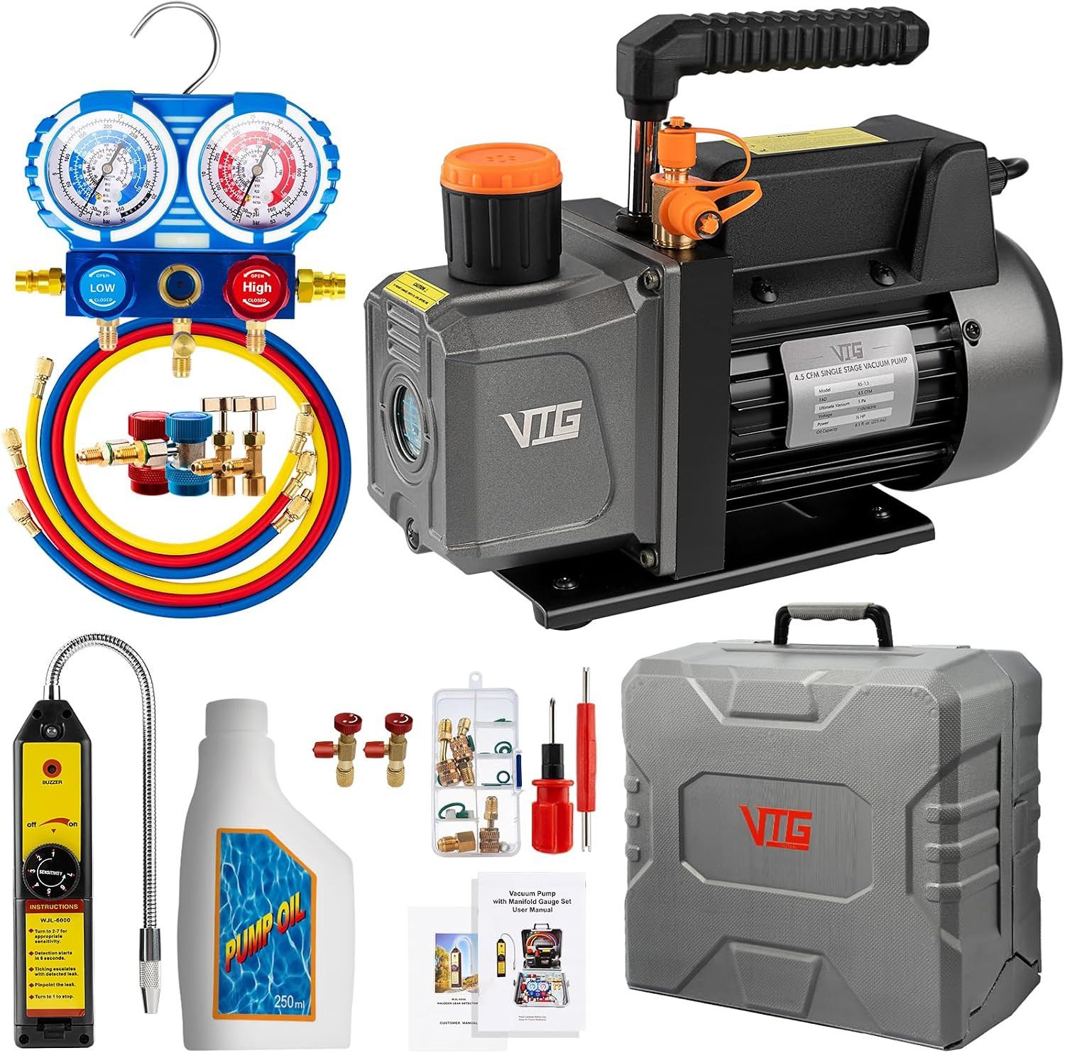 4.5 CFM AC Vacuum Pump and Gauge Set for R134A R12 R22 R410A