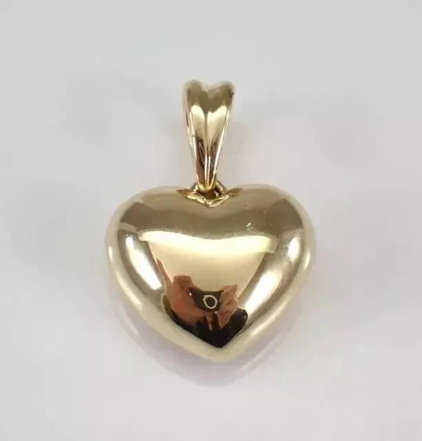 Vintage Puffy Heart Charm Women's Pendant 14K Yellow Gold Plated Silver