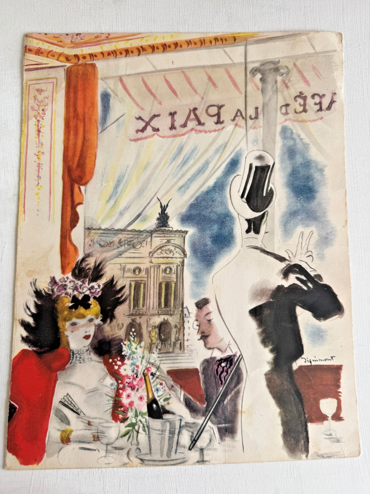 1951 Café de la Paix in Paris Menu w/ Cover Art by André Dignimont