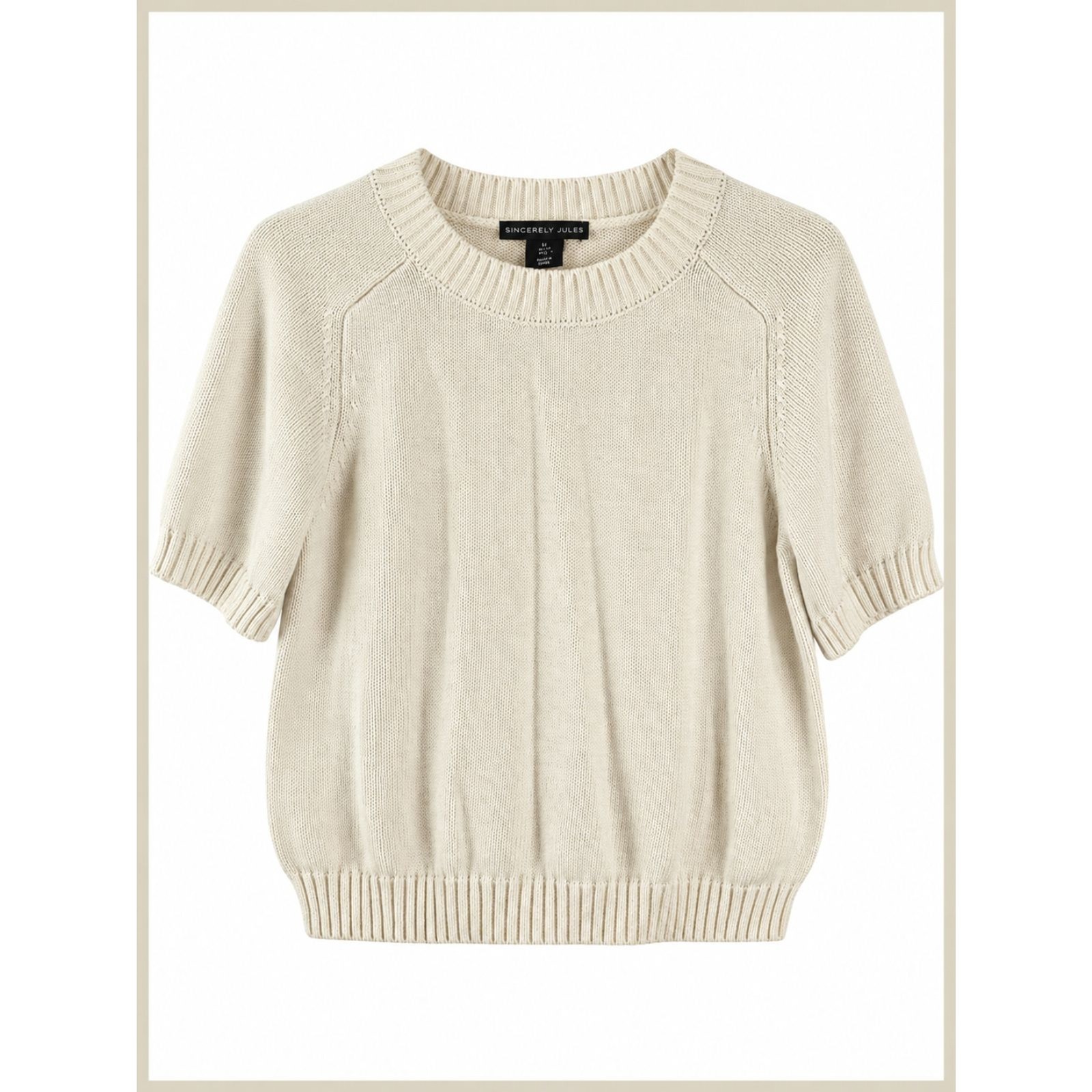 Sincerely Jules Cream Half-Sleeve Sweater Top, Size L