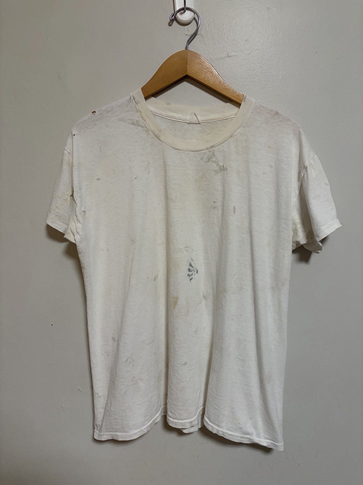 Vintage 1970s Paper Thin Burnout Thrashed Blank White Cotton Soft T Shirt Large Vintage 1970s Paper Thin Burnout Thrashed Blank White Cotton Soft T Shirt Large
