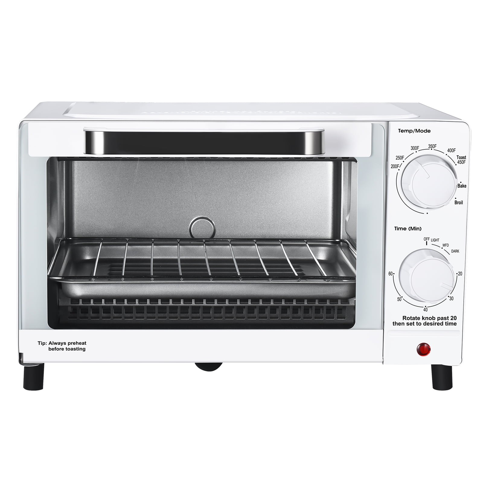 Mainstays 4 Slice Countertop Toaster Oven with 3 Settings, Includes Baking Rack